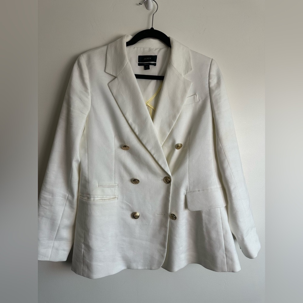 J.Crew Size 8 White Bristol Double Breasted Blazer In Stretch Linen Blend - Picture 2 of 6